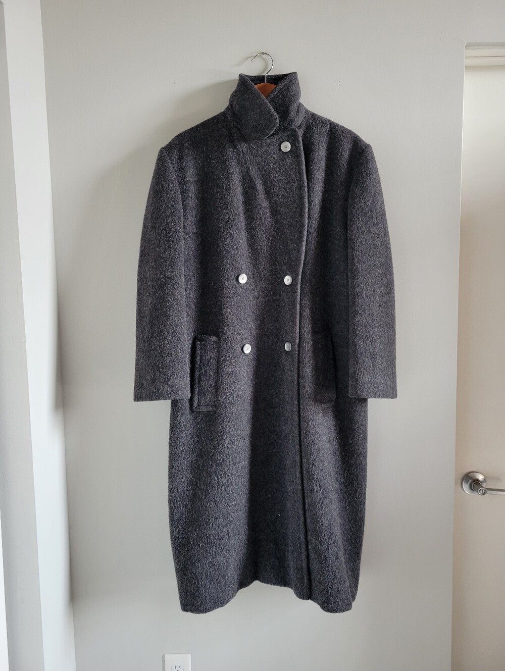 Bill Blass Signature Charcoal Gray Double-Breasted Wool Trench Coat Large/XL - Picture 3 of 16